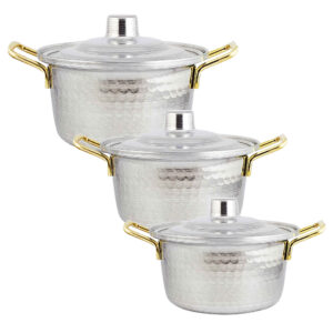 6-Piece Hammered Aluminum Cookware Set – Non-Stick Pots with Dual Metal Handles