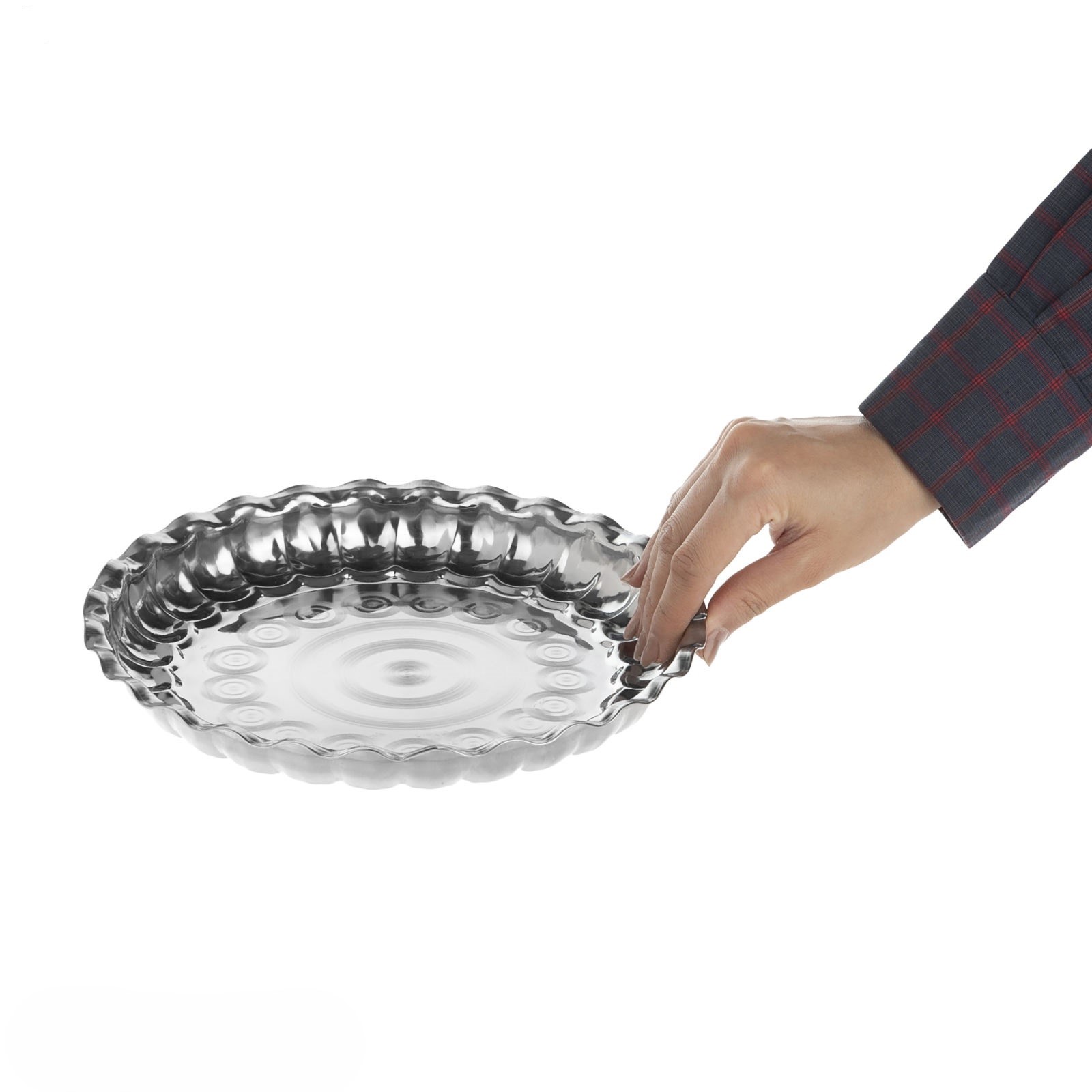 6-Piece Traditional Stainless Steel Round Serving Tray Set – 20cm Silver