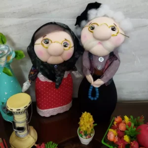 Handmade Elderly Doll Set – Standing Grandparents with Glasses & Vintage Clothing | Iranian Celebrations & Storytelling