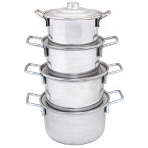 8‑Piece Aluminum Cookware Set – Classic Kitchen Pots with Metal Side Handles