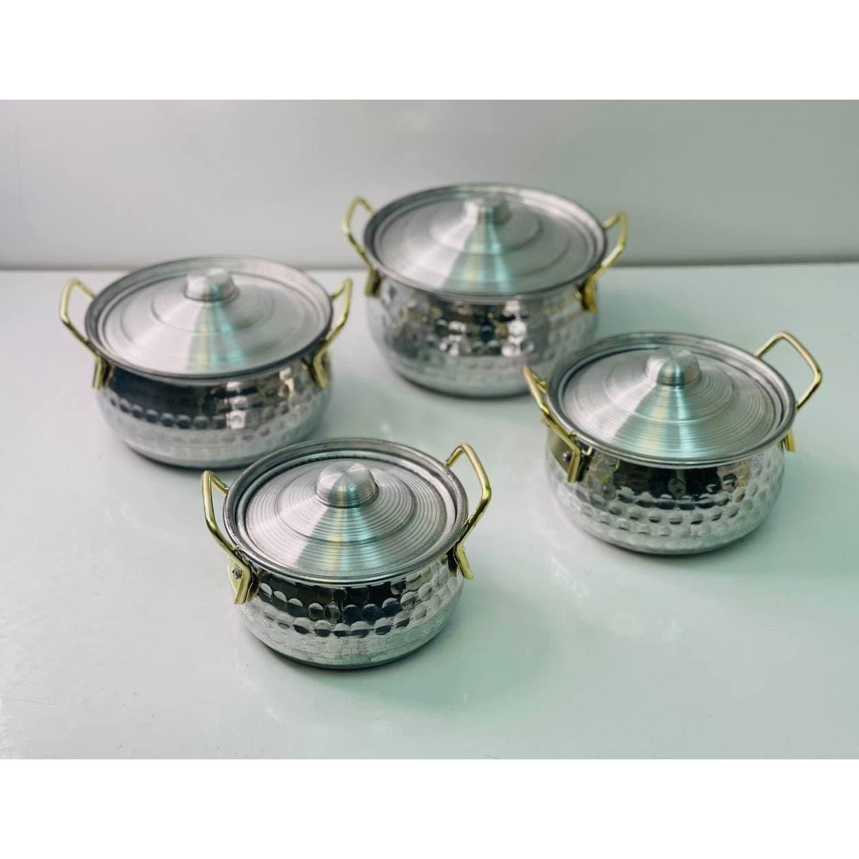8‑Piece Hammered Aluminum Cookware Set – Dual Metal Handle Pots for Everyday Cooking