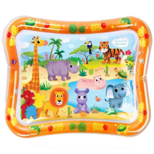 Inflatable Baby Aquarium Water Play Mat – Jungle Animals Cartoon Sensory Tummy Time Pad with Floating Shapes