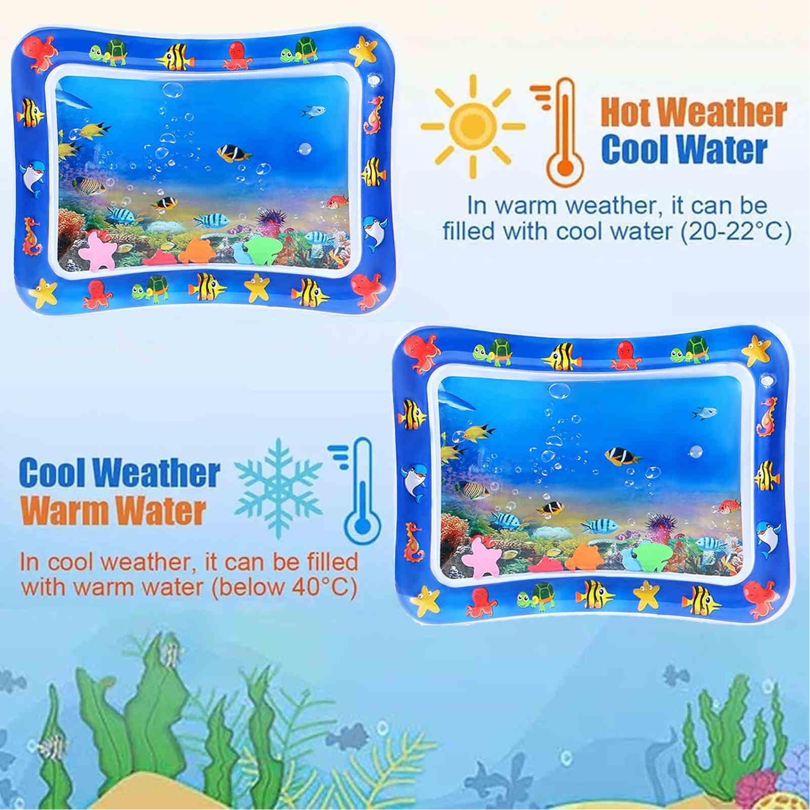 Inflatable Baby Aquarium Water Play Mat – Nemo Ocean Sensory Tummy Time Pad with Floating Sea Shapes
