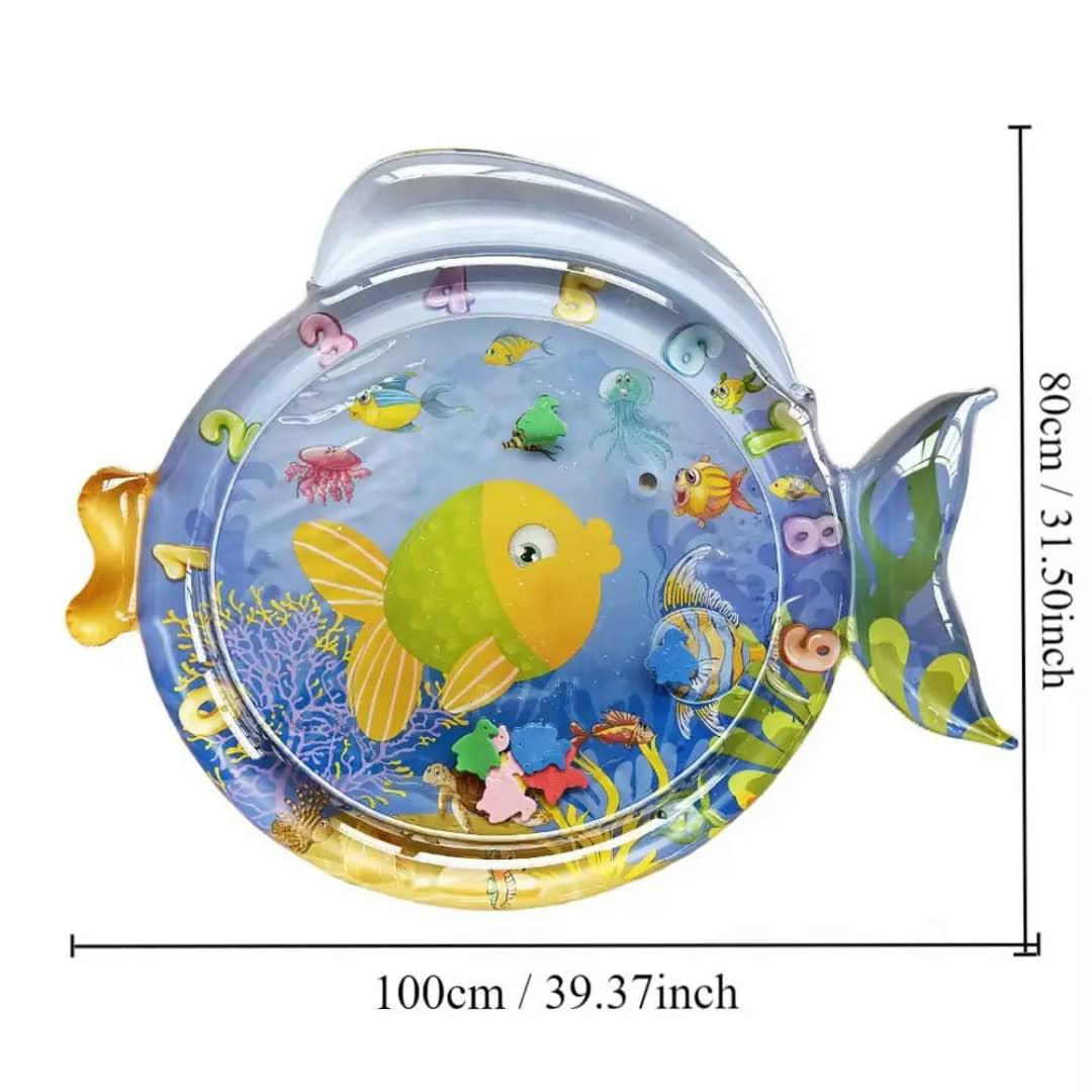 Inflatable Fish‑Shaped Baby Aquarium Water Play Mat – Cartoon Crab & Fish Ocean Theme with Educational Numbers – Sensory Tummy Time Pad