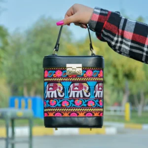 Artistic Persian Leather Shoulder Bag – Floral and Elephant Embroidery, Ideal for Stylish Daily Wear