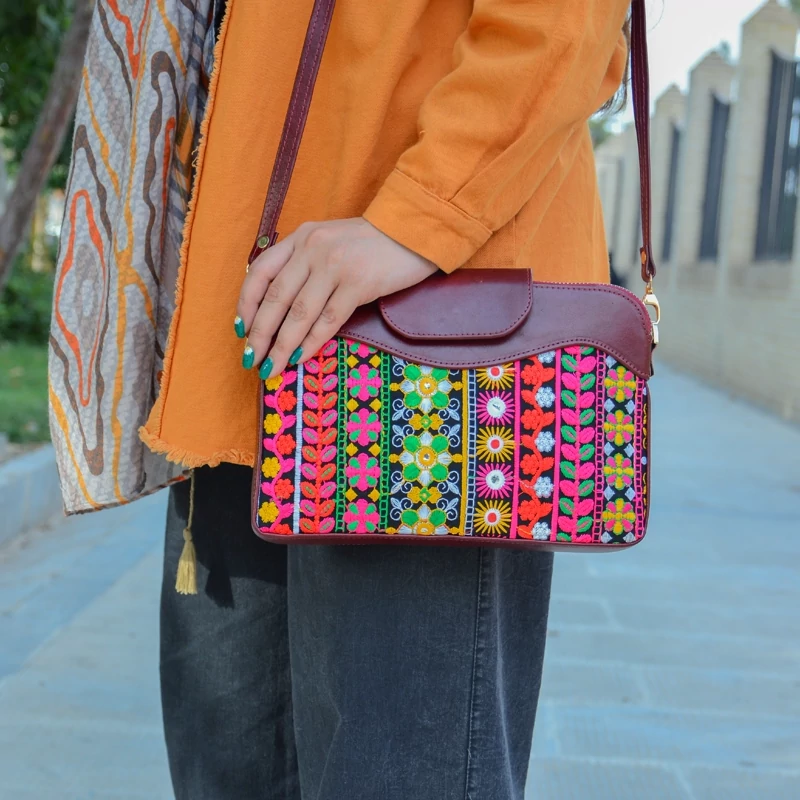 Balochi Embroidery Persian Leather Shoulder Bag – Unique Cultural Patterns for Festive Occasions