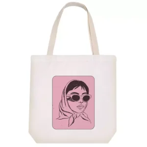 Canvas Tote Bag Featuring Girl Illustration – Hazaan Fabric, Comfortable Cotton Handles, Washable and Practical