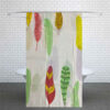 Colorful Feathers Pattern Waterproof Shower Curtain with White Background – Includes Hooks (6)