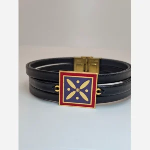 Drafsh Kaviani Leather Bracelet – Gold-Plated Emblem Charm in Ancient Iranian Design