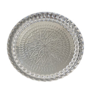 Elegant Stainless Steel Scalloped Serving Tray – Traditional Round Geometric Tray