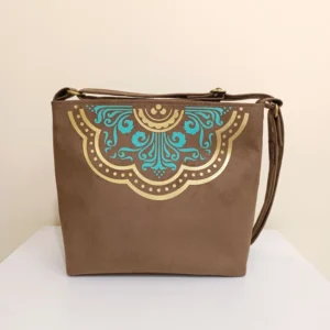Fabric Shoulder Bag with Hand Painted Traditional Eslimi Design, Adjustable Strap with Two Internal Pockets