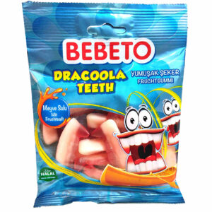 Halal Gummy Candy in Dracoola Teeth Shape – Bebeto 80g × 5 Pack Soft and Chewy Fruit-Flavored Snack