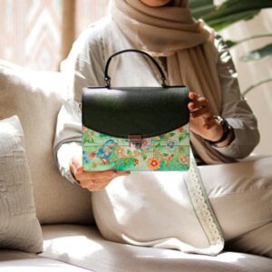 Faux Leather Bauletto Handbag with Top Handle & Long Strap