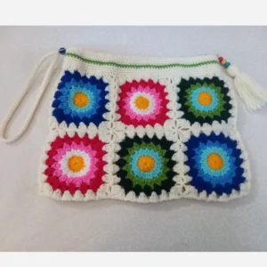 Handmade Crochet Tassel Handbag with Vibrant Flower Design – Featuring Zipper Closure and Lined Inside