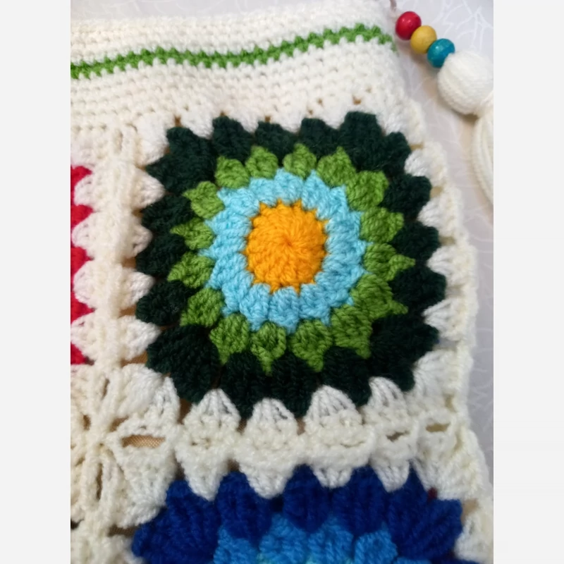 Handmade Crochet Tassel Handbag with Vibrant Flower Design – Featuring Zipper Closure and Lined Inside