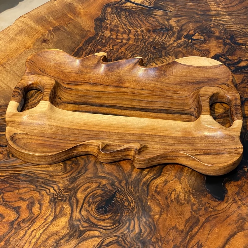Handmade Rectangular Walnut Wood Serving Tray – Water-Resistant Decorative Tray