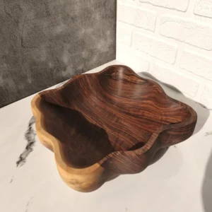 Handmade Walnut Wood Serving Bowl – Scalloped Edge Deformed Design