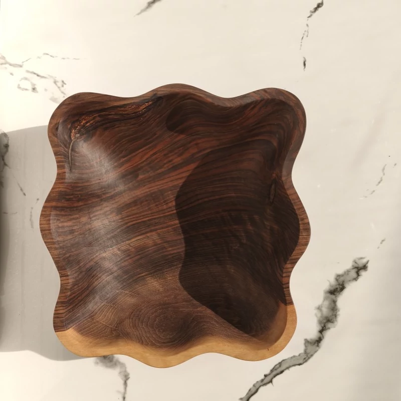 Handmade Walnut Wood Serving Bowl – Scalloped Edge Deformed Design