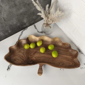 Handmade Walnut Wood Platter – Ginkgo Leaf Design with Handle
