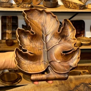 Handmade Walnut Wood Serving Platter – Grape Leaf Design