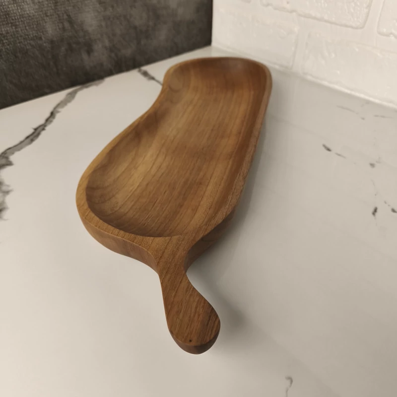 Handmade Walnut Wood Serving Platter – Long Rectangle with Handle