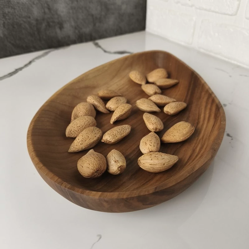 Handmade Walnut Wood Serving Platter – Egg-Shaped Snack Plate