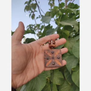 Hand-Carved Walnut Necklace – Derafsh-e Kaviani & Tiger’s Eye