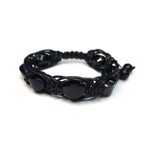 Men’s Black Agate Macrame Bracelet with Polished Beads – Natural Stone for Confidence & Protection