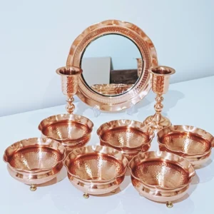 Engraved Persian Copper Mirror Frame & Candlesticks Set – King Design