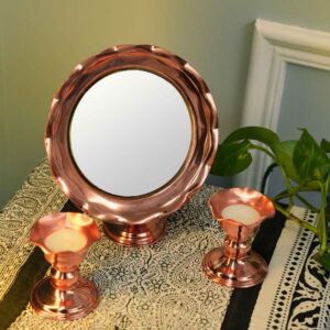 Persian Copper Mirror & Candle Holder Set – 3-Piece Traditional Décor for Home & Celebrations