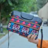 Persian Embroidery Floral & Elephant Leather Shoulder Bag – Chic Velvet Finish for Traditional Outfits