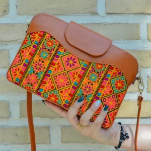 Persian Embroidery Floral Leather Shoulder Bag – Artistic Velvet Design for Cultural Events
