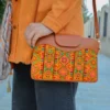 Persian Embroidery Floral Leather Shoulder Bag – Artistic Velvet Design for Cultural Events1
