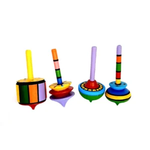 Persian Handcrafted Rainbow Wooden Spinning Tops – Vibrant Set of 4
