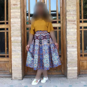 Persian Pleated Skirt Featuring Blossoms and Borders from Traditional Tile Patterns