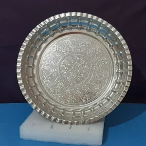 Persian Round Copper Serving Tray – 30cm Scalloped Edge Engraved Tray