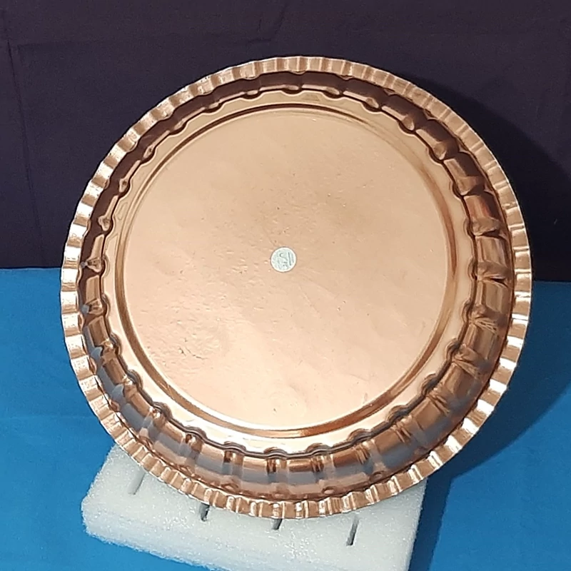 Persian Round Copper Serving Tray – 30cm Scalloped Edge Engraved Tray