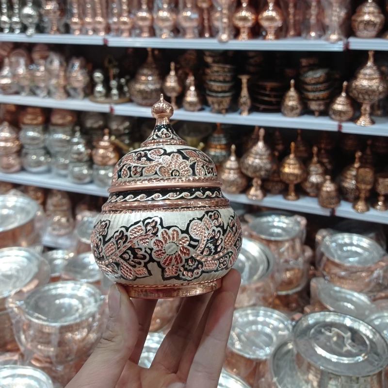 Silver Inlaid Copper Sugar Bowl – Diamond-Cut Nano Design, Base-Free
