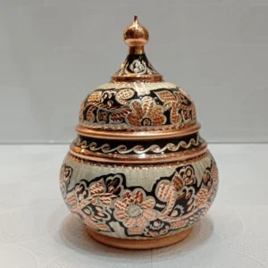 Silver Inlaid Copper Sugar Bowl – Diamond-Cut Nano Design, Base-Free