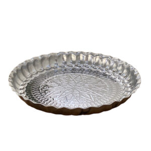 Elegant Stainless Steel Round Serving Tray – 24cm Geometric Formal Tray