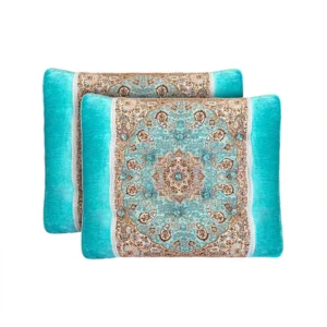 Traditional Persian Turquoise Backrest Pillows with Elegant Paisley Termeh Fabric – Set of Two