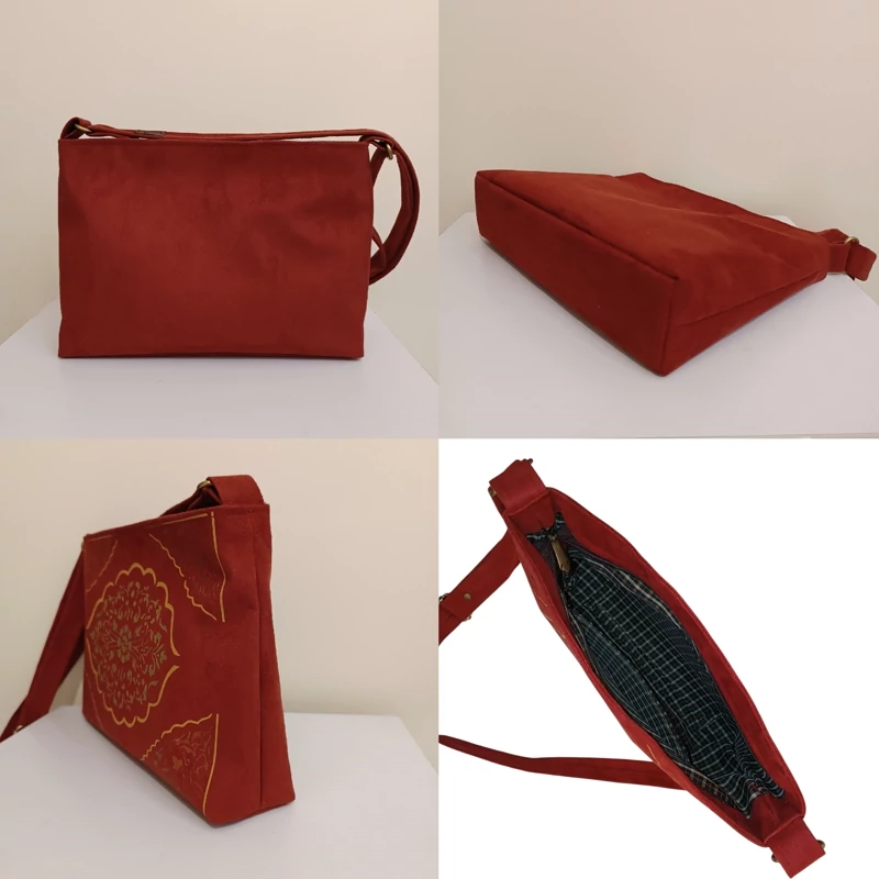 Women Fabric Shoulder Bag with Hand Painted Shah Abbasi Floral Toranj Design for Daily Wear