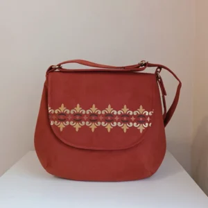 Hand-Painted Fabric Shoulder Bag with Eslimi Design – Lightweight, Adjustable Strap & Two Internal Pockets, Orange Color