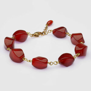 Women’s Red Agate Bracelet on Stainless Steel Chain — Adjustable Length with Steel Clasp