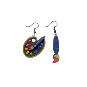 Handcrafted Asymmetric Wooden Earrings – Paint Palette & Brush Design