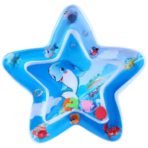 Inflatable Star‑Shaped Baby Aquarium Water Play Mat – Smiling Dolphin Cartoon Ocean Sensory Tummy Time Pad with Floating Shapes