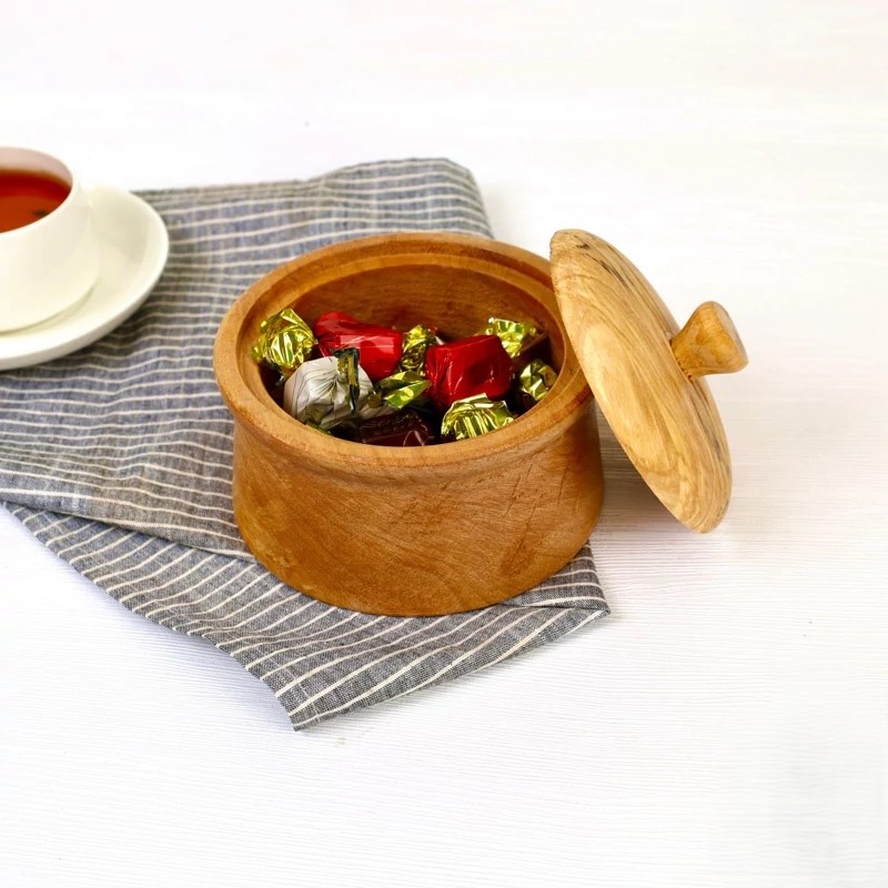 Handcrafted Alder Wood Sugar Bowl – Serving Dish for Chocolates & Dry Treats