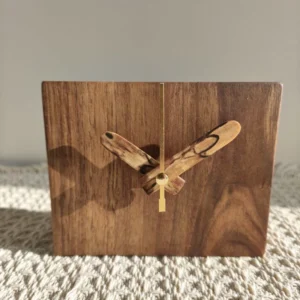 Handcrafted Walnut Wood Rectangular Desk Clock – Silent Timepiece with Wooden Hands