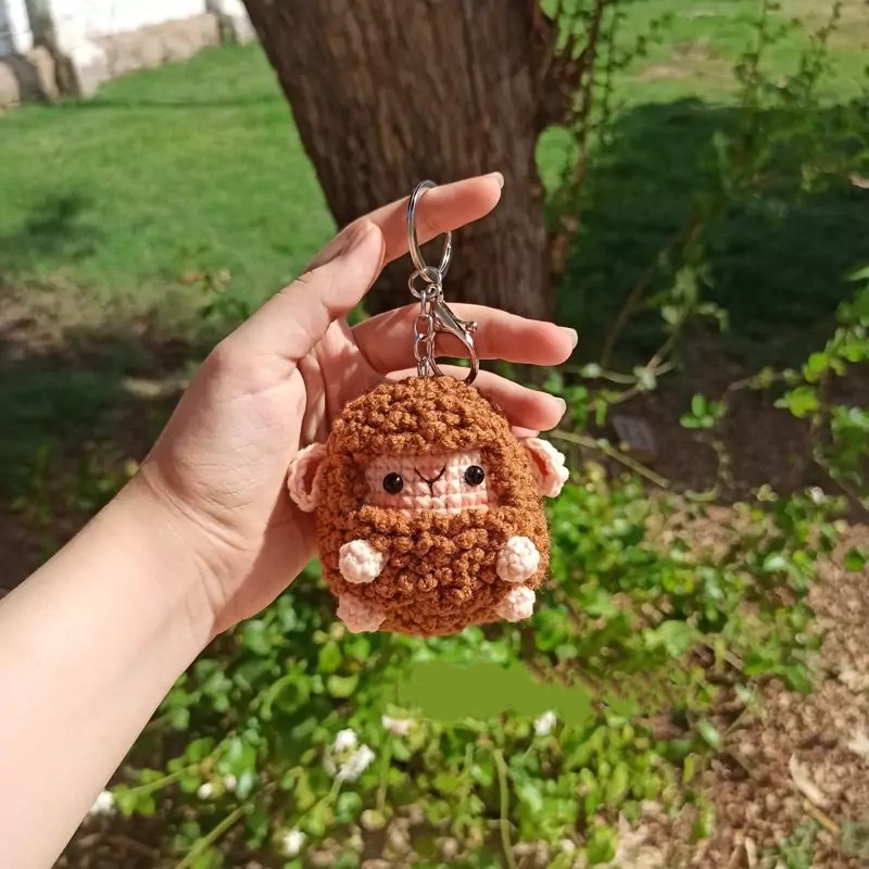 Handmade Crochet Lamb Keychain – Soft Yarn Bag and Key Accessory in Brown