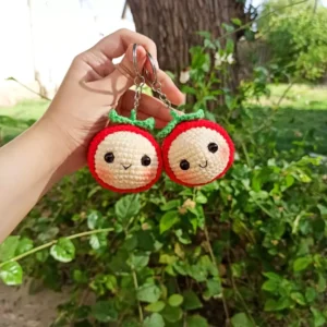 Handmade Crochet Tomato Keychain – Red Yarn Accessory for Keys, Bags, and Small Gift Decorations